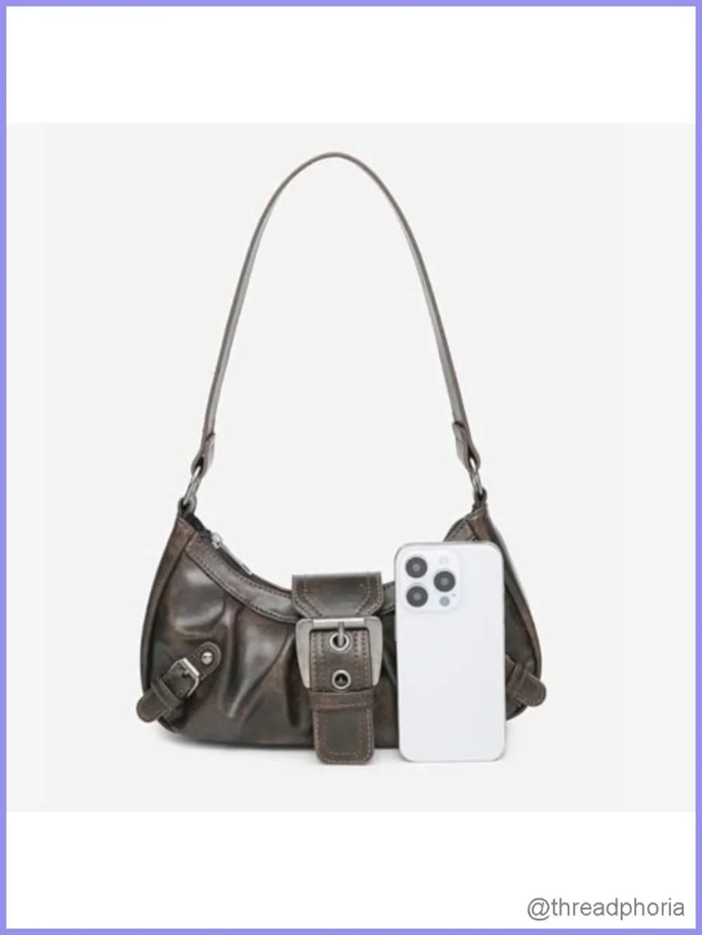 Y2K Faux Leather Hobo Shoulder Bag with Buckle Details Trendy Punk Purse